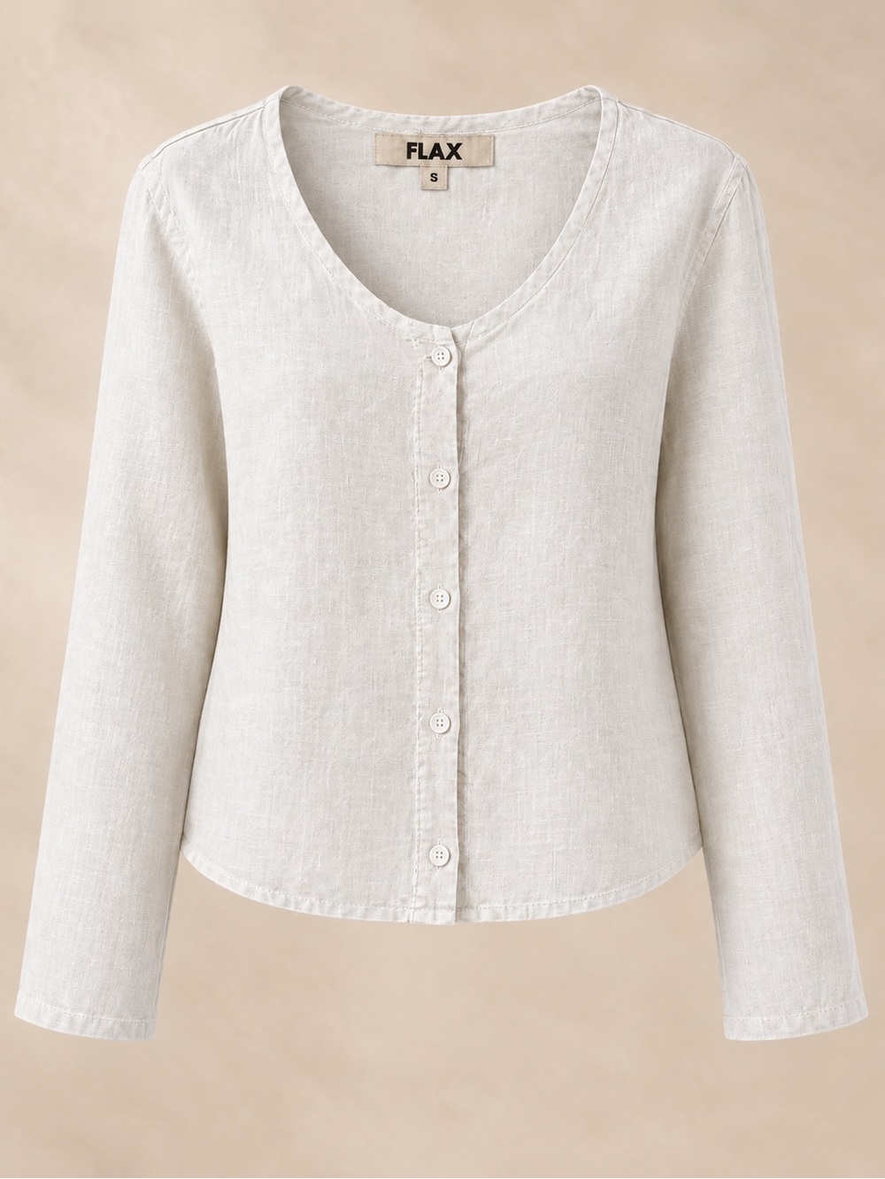 FLAX 100% Linen Button-Front Scoop Neck White Shirt